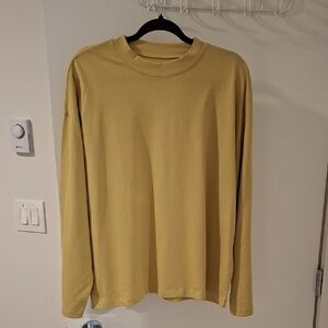 Muji Women's Chartreuse Cotton Long-sleeve Mockneck Tee/Shirt (Size XL)